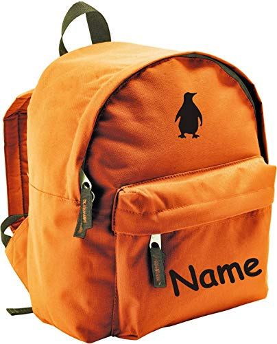 ShirtInStyle Kinder Rucksack Pinguin, mit Name veredelt, ideal für Kita, Farbe orange