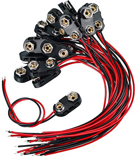 20 Pack 9 V Battery Clip Connector Long Cable Connection Hard Shell Black Red Connector (I Type)