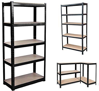 Shelving Unit for Garages and Sheds 150x70x30cm Racking Storage Shelves Strong Metal Shelving 5 Tier Boltless Garage Shelving Storage Unit Adjustable Shelf Easy Assembling Total Capacity 875KG -Black