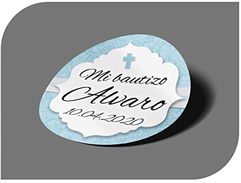 CrisPhy Pegatinas Personalizadas Comunion o Bautizo con Nombre y Fecha, Etiquetas Adhesivas para Invitacion Boda, Compromiso, Cumpleaños, Fiesta, Vintage, Sellos (Modelo 2)