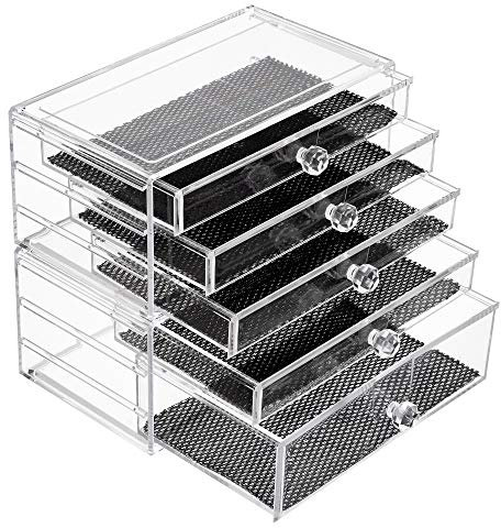 iPEGTOP Clear Acrylic Cosmetic Makeup Organiser Storage, Large 2 Tier Stackable 5 Drawers for Displaying Make Up Brushes, Lipsticks, Palettes, Nail Polish, Jewelry