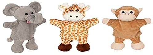 goki Handpuppen 3-er Set Giraffe, AFFE und Elefant (mit Beinen)