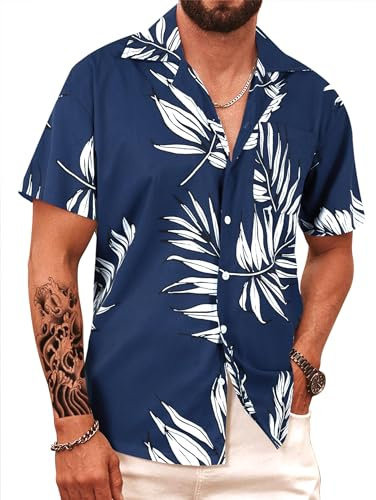 APTRO Men's Hawaiian Shirt Short Sleeved Floral Summer Beach Funky Party Holiday Shirt HW024 Navy L