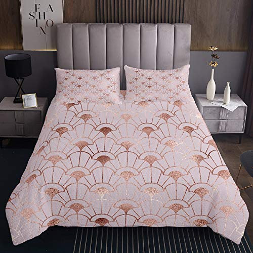 Tbrand Girly Tagesdecke 170x210cm Schick Blumenmuster Kunst Steppdecke Glitter Rosa Blumen Bettüberwurf Roségold Dekorativ Raumdekoration 2St