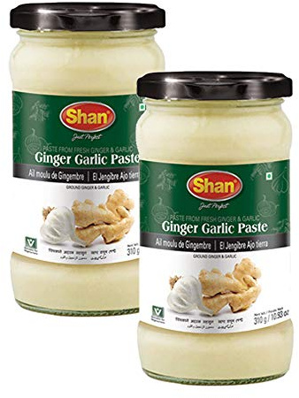 Shan Ginger Garlic Paste 10.93 oz (310g) - Traditional Taste Enhancing Cooking Paste from Fresh Ground Ginger and Garlic - Suitable for Vegetarians - Airtight Glass Jar (Pack of 2)