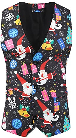 Dawwoti Uomo Di Natale Gilet Senza Maniche Gilet Vestito Divertente Albero Di Natale Pupazzo Di Neve Di