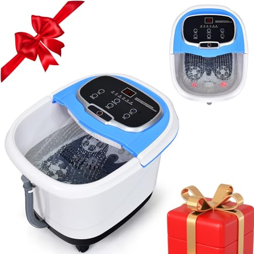 RELAX4LIFE Bain de Pieds Hydromasseur, Bain Massage Électrique avec Minuterie 10-60 Min, Température Réglable 35-48°C, Thalasso Pied avec Rouleaux Amovibles, Roues Verrouillables pour Détendre Pieds
