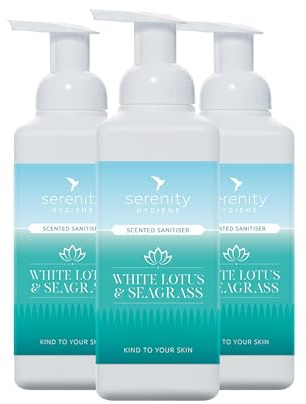 Hand Cleansing Sanitiser Foam, No Alcohol Foaming Hand Sanitizer Dispenser - White Lotus & Seagrass - 500ml Pack of 3