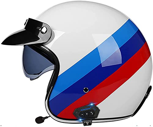 Bluetooth Moto 3/4 Casco Auricolare E Microfono Integrati Con Visiera Parasole Retrattile Certificazione ECE Casco Jet Jet Per Adulti Uomini Donne - Mezze Caschi Moto Stile Vintage B,XL=61-62CM