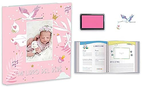 Mi libro del bebé niña, más tampón huellas manos y pies, recuerdo de bebé con 44 páginas a todo color, varias páginas para estampar las huellas durante diferentes meses, tamaño libro: 29 x 28 cm