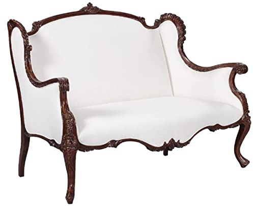 Casa Padrino Luxus Barock Sofa Weiß/Dunkelbraun - Prunkvolles Wohnzimmer Sofa im Barockstil - Barock Wohnzimmer Möbel - Edel & Prunkvoll
