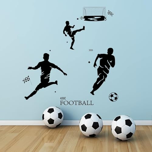 PLIGREAT Fußball Wandtattoo Fußballspieler Wandabziehbilder Sport Silhouette Vinyl Wandkunst Wandaufkleber für Fußballliebhaber Jungen Zimmer Wohnzimmer Schlafzimmer