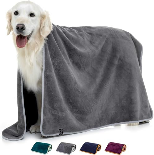 Lucky Paws® Hundehandtuch - luxuriöse 600g/m,140x80cm XL Hundehandtuch extra saugfähig - trocknet schnell, weiches Hunde Handtuch - Gute Geschenke für Hundebesitzer - Hunde Zubehör (1er-Pack, grau)
