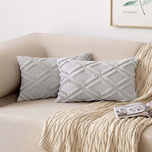 MIULEE 2er Set Kissenbezug Zierkissen Wolle Kissenbezüge Samt Fellkissen Boho Deko Kissen Flauschig Sofakissen Dekokissen für Sofa Schlafzimmer Wohnzimmer 30x50 cm Hellgrau