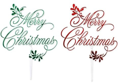 LGT Merry Christmas Mistletoe Red/Green Motto Cake Toppers. Perfect for Festive Cakes and Bakes.