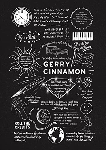 Gerry Cinnamon Doodle Lyric Poster - Gerry Cinnamon Print Gifts - Gerry Cinnamon Artwork Gift for Gerry Cinnamon Lover Music Poster (Black Chalkboard, A3 Unframed)