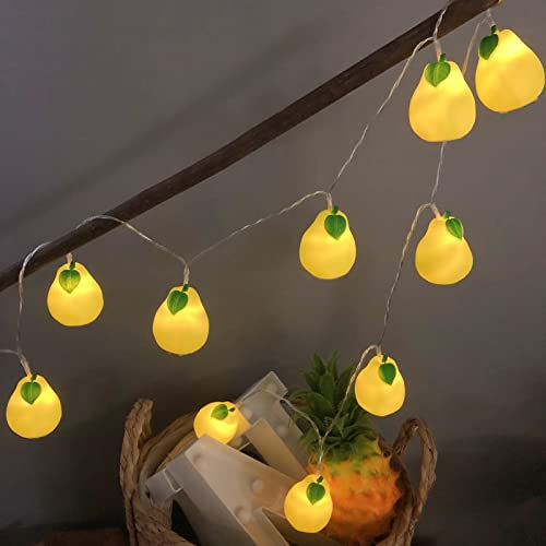 Riaxuebiy Fruit Pear String Lights 10 LED Battery Operated Lamp Hanging Lanterns Night Light for Indoor Home Patio Garden Party Holiday Decorations (1.65m/10led, Pear)