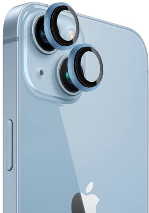 iTedel Camera Lens Protector for iPhone 13 and 13 Mini - Blue Aluminum Ring with Tempered Glass Protection and Precise Camera Design Matching