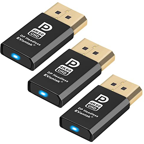 DisplayPort 4K60Hz Headless Ghost Display Emulador para PC DP Dummy Plug – Compatible con Headless 1080@120Hz-4096x2160@60hz FHD, Paquete de 3