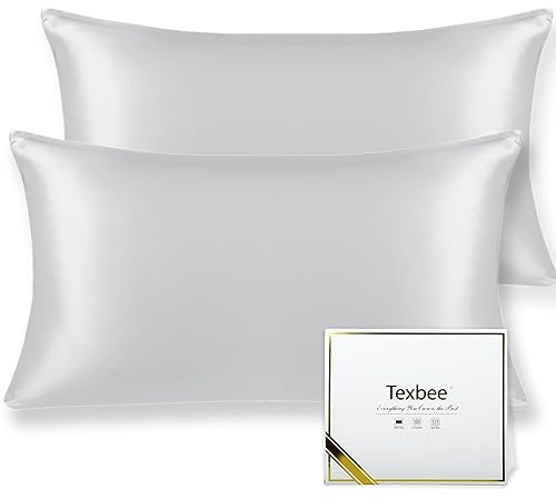 Texbee Seidenkissenbezug 40x80cm für Haar und Haut 2 Stück Beide Seiten 22 Momme Natürliche Kissenbezug Seide mit verstecktem Reißverschluss Weiche Atmungsaktive Glatte Standardgröße-Silbergrau