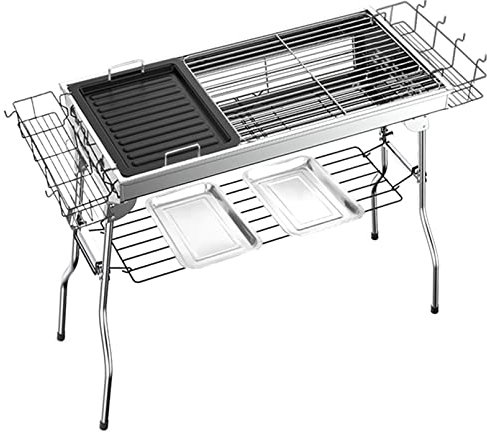 JATIBOSH GroßEr BBQ Grill,Edelstahl BBQ Holzkohle Grill Smoker Mit Stand Portable Barbecue füR Outdoor Kochen Camping Picknick Outdoor BBQ Party Mit Backblech Geeignet füR 5-10 Personen