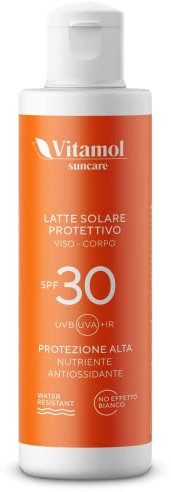 Vitamol High Sun Protection SPF 30 Sonnenmilch für Gesicht und Körper schützt vor UVA- und UVB-Strahlen. Kein Weißeffekt. Wasserbeständig