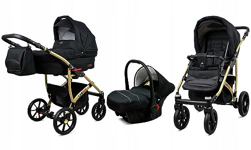 BabyLux® Bambimo Kinderwagen Set 3 in 1 - Largo - incl. Babywanne, Buggy Sportsitz, Auto-Babyschale - Autositz - Kinderwagenset - Kombikinderwagen mit Wickeltasche, Regenschutz usw.