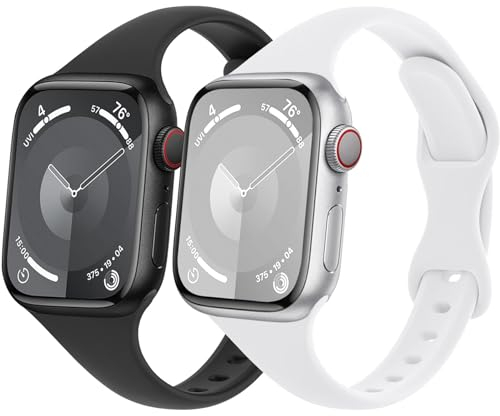Schlank Sportarmband für Apple Watch Armband 44mm 45mm Ultra/2 49mm 40mm 41mm iWatch Armbänder 38mm 42mm 46mm Herren/Damen,Dünn Weich Silikon Band für Apfelband Series 10 9 8 7 6 5 4 3 2 Se 2nd