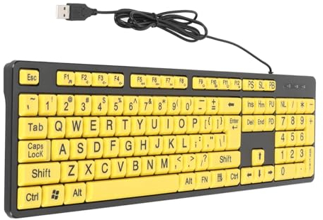 Large Print Computer Keyboard, 104 Keys Wired USB Oversized Big Letters Keyboard, Easy to See and Type, Quiet Keyboard for Visually Impaired Low Vision Individuals, Seniors