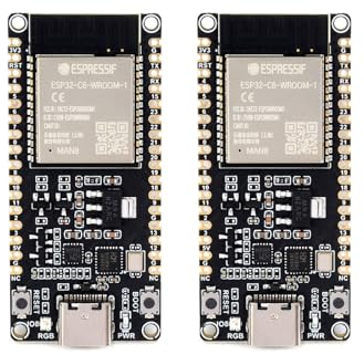 Waveshare ESP32-C6 Microcontroller(2PCS), WiFi 6 Development Board, 160MHz Single-Core Processor, ESP32-C6-WROOM-1-N8 Module, Supports USB and UART Development