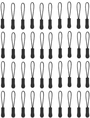 Reißverschluss Anhänger, 40 Stück Rutschfest Zipper Tag, Reißverschluss Anhänger zum Einfädeln, ReißVerschlussverläNgerung, Reissverschlussgriff, für Rucksack, Sportbekleidung schwarz