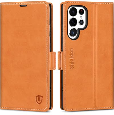 SHIELDON Hülle für Galaxy S24 Ultra 5G, Case [Echtleder] [4 Kartenfächer] [RFID Blocker] [Ständer] Stoßfest TPU Innenhülle Klapphülle Lederhülle Kompatibel mit Galaxy S24 Ultra 2024 6,8 - Braun