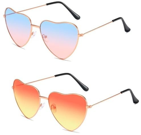 YANINEE 2 Paare Metallrahmen Sonnenbrille Herz, Hippie Retro Heart Shaped Sunglasses