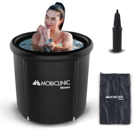 Mobiclinic® Fitness, Bañera de Hielo, 350l, Recuperación Muscular, para Deportistas, 83x83x75cm, Artic, Portátil, Terapia Dual, Bolsa Transporte, Cojín Inflable y Tapa, Borde