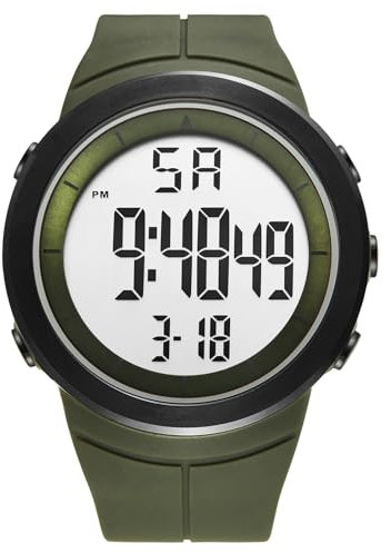 JewelryWe Herrenuhr Gummi Militär Digitaluhr: Armeegrün Herren 30m Wasserdicht Elektronische Digital Armbanduhr Multifunktionale Sport Uhr mit Kalender Wecker Stoppuhr EL-Hintergrundbeleuchtung