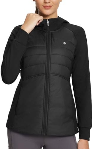 baleaf Veste thermique coupe-vent pour femme - Pour course à pied, cyclisme, randonnée, course à pied, Noir, L