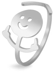 Dreamtimes Smiley Gesicht Figur Gebärdensprache Ringe für Frauen Männer Einstellbare Ring mit Öffnung Edelstahl Finger Medium Stickman Paar Ringe (Silber)