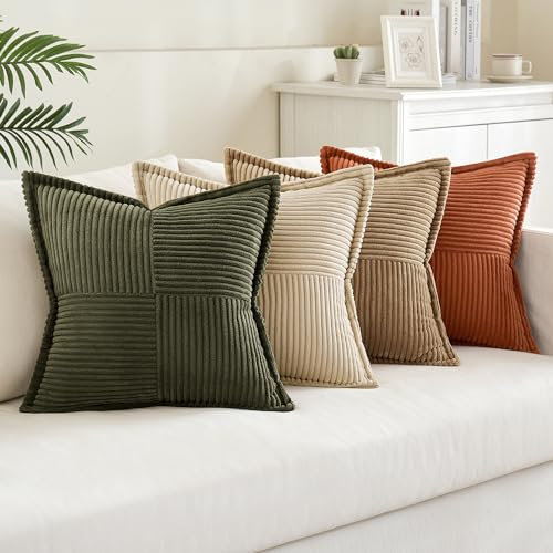 MIULEE 4er Set Kordsamt Kissenbezüge Weich Dekokissen Dekorativ Kissenbezug Modern Kissenhülle Sofakissen Zierkissen Couchkissen für Wohnzimmer Schlafzimmer Braun Grün Serie 45x45 cm