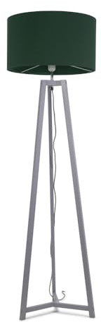 ValueLights | Grey Wood Tripod Floor Lamp with Forest Green Fabric Drum Lampshade Living Room Light | Floor Lamps, Home Décor & Improvement Essential | Included LED Bulb