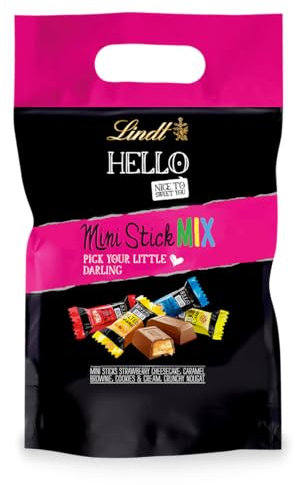 Lindt HELLO XXL Beutel Mini Sticks | 695g Beutel | 4 Sorten gefüllte Vollmilch-Schokolade | Schokoladengeschenk