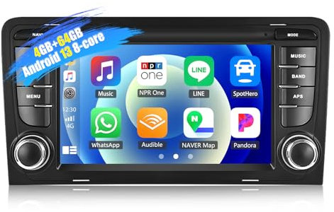 SIXWIN [8-Core] 4+64G Android 13 CarPlay/Android Auto/DSP Autoradio für Audi A3 S3 RS3,7 Zoll Kapazitive Touchscreen Unterstützt GPS WiFi Bluetooth 5.0 USB FM RDS Radio Mirror Link+32 Band EQ