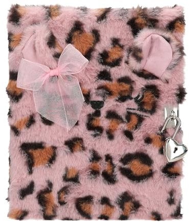 Depesche 13357 TOPModel Cosy Cat - Tagebuch mit Schloss, Journal mit Leo-Fell in Rosa-Braun, 96 linierte und illustrierte Seiten für Eintragungen