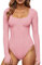 GJY Body pour femme, fermeture à bouton-pression, col rond, manches longues, coupe étroite, décontracté, chemises, Rose mignon, XL