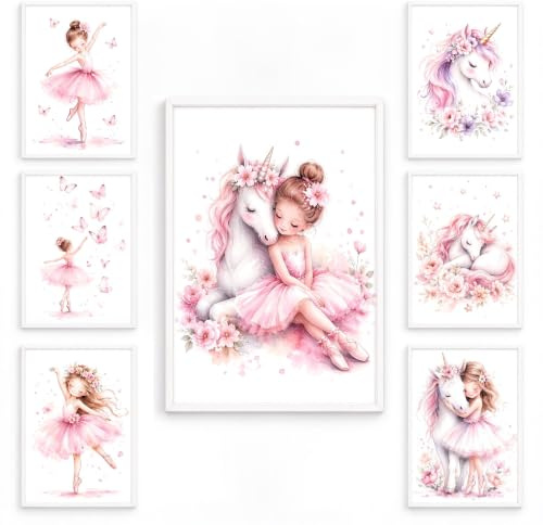 BeiYiHo Bilder Kinderzimmer Mädchen Rosa Ballerina Poster Baby Zimmer Mädchen Wand Deko Kinder Bilder Rosa Wandbild Mädchenzimmer Leinwand Bild Kinder Zimmer Kunstdruck