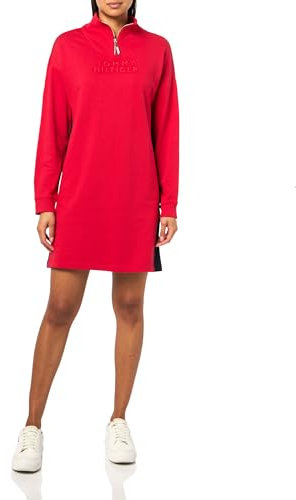 Tommy Hilfiger Women's Sportswear Funnel Neck Sweatshirt Dress Casual, Scarlet, M