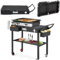U-MAX Outdoor Grill Dining Cart, Folding Stainless Steel Pizza Oven Stand Movable, BBQ Trolley Food Prep Table with Wheels for Ninja BBQ Outside Use Two-Layer & Utensil Holder