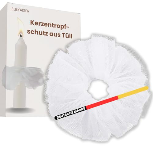 ELBKAISER - Kommunionkerze Tropfschutz aus Tüll | Tropfschutz Kommunionkerze | Tropfschutz Kerze & Tropfenfänger Kommunionkerze | Tropfschutz Taufkerze & Kerzentropfschutz | Tropfschutz Kommunion
