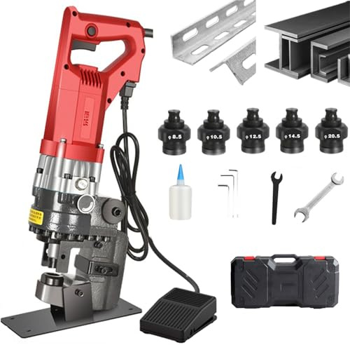 2200W Electric Hydraulic Hole Puncher Angle Steel Punching Machine Metal Hole Punch with 5 Dies Φ8.5/Φ10.5/Φ12.5/Φ14.5/Φ20.5mm,for Angle Channel Steel Iron Aluminum,etc