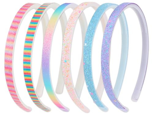 Exipsat Glitzer Haarreif Glitzer-Stirnband, Kunststoff-Stirnbänder, 6 Stück, funkelnde, süße, rutschfeste Haarbänder, Regenbogen-Haarbänder, bunte Haar-Accessoires