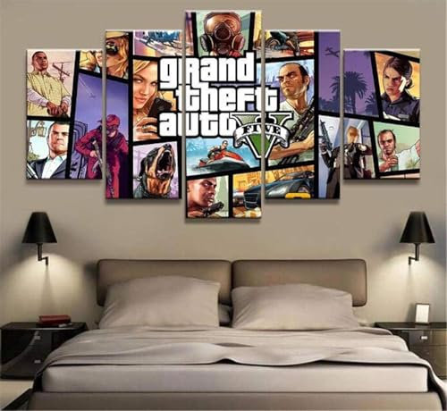 Leinwanddrucke 5 Stücke GTA 5 Spiel Poster Bilder Hd Leinwand Wohnzimmer Kunst Dekoration Malerei (Size_B) Kein Rahmen